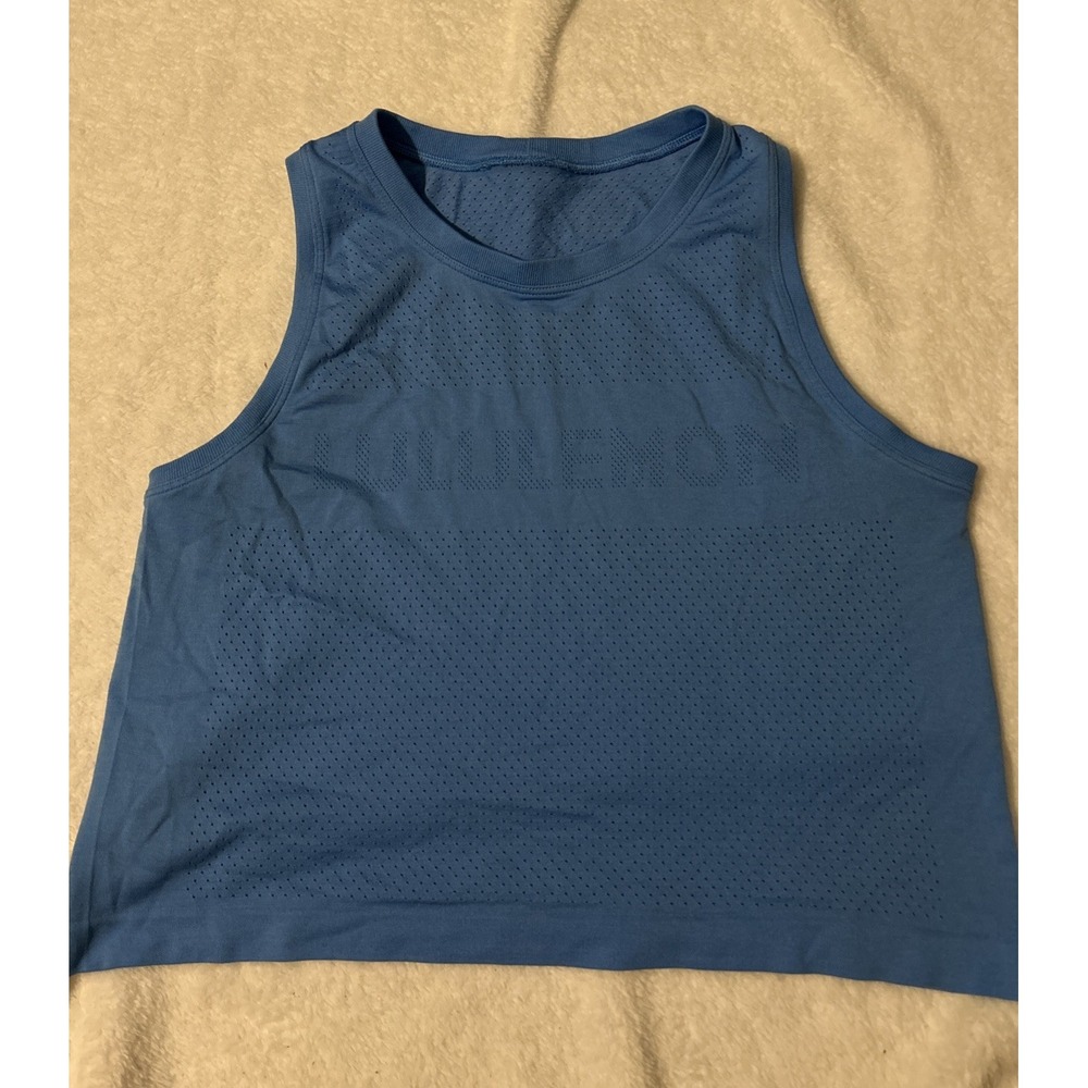 Lululemon Tank Top Womens 8 Blue Cropped Mesh Athletic Running Yoga